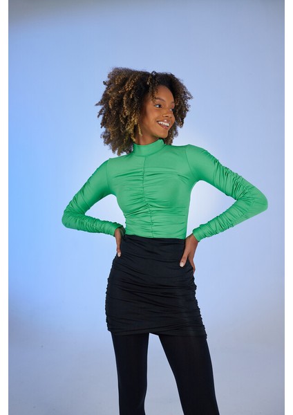 Drape Detaylı Yarım Balıkçı Draped Bluz Yeşil modelleri