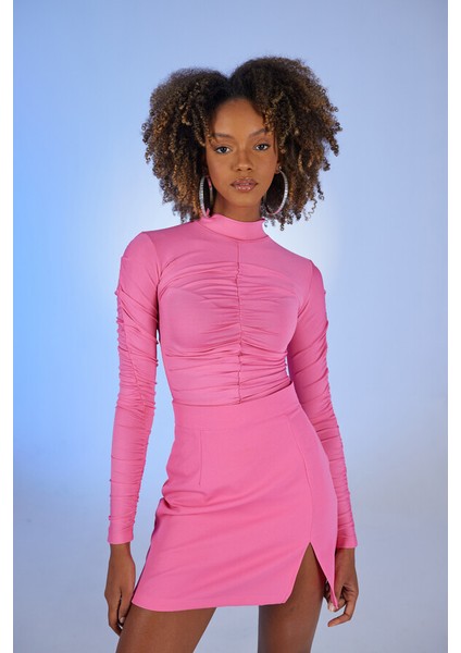 Drape Detaylı Yarım Balıkçı Draped Bluz Pembe fiyatları