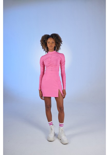 Drape Detaylı Yarım Balıkçı Draped Bluz Pembe modelleri