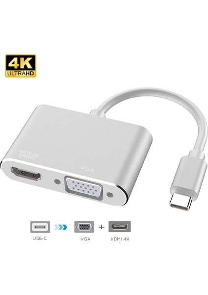 Temiz Pazar USB Type C To HDMI VGA 3.1 4K Çevirici Dönüştürücü Adaptör