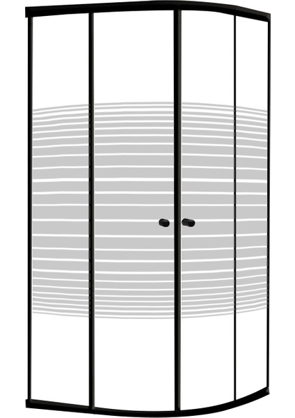 Magna Siyah Oval Çizgi Desenli 4 mm Duşakabin 100  x  100 Cm