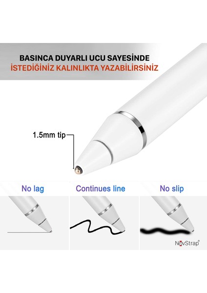 Novstrap Samsung Galaxy Tab A7 Lite T220 ile Uyumlu Active Stylus Dokunmatik Kalem Pencil