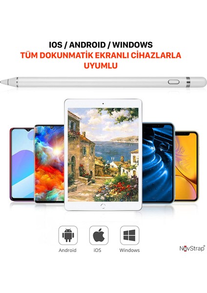 Novstrap Samsung Galaxy Tab A7 Lite T220 ile Uyumlu Active Stylus Dokunmatik Kalem Pencil