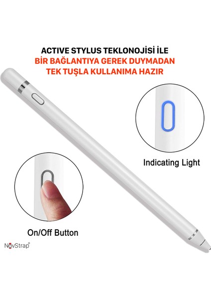 Novstrap Samsung Galaxy Tab A7 Lite T220 ile Uyumlu Active Stylus Dokunmatik Kalem Pencil