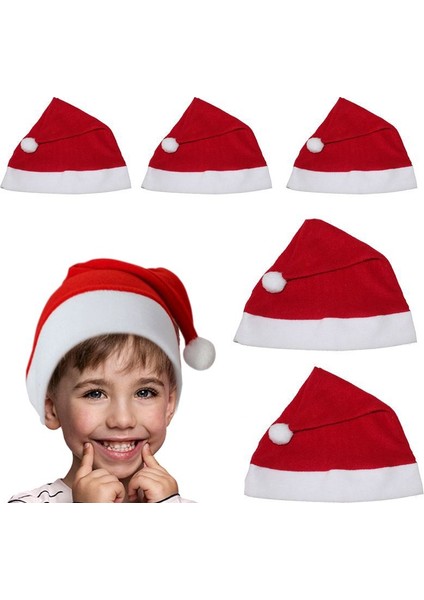 Çocuk Bebek Uyumlu Polar Kumaş Noel Baba Şapkası 6 Adet Yılbaşı Şapkası