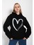 Kadın Kalp Baskılı Kapüşonlu Sweatshirt 2