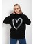 Kadın Kalp Baskılı Kapüşonlu Sweatshirt 3