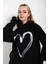 Kadın Kalp Baskılı Kapüşonlu Sweatshirt 4