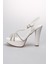 Taşlı Beyaz Renk Kadın Topuklu Ayakkabı 2