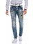 CD293 Dikiş Detaylı Nakışlı Mavi Erkek Jeans 1