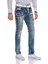 CD293 Dikiş Detaylı Nakışlı Mavi Erkek Jeans 2