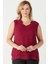 3241 Yaka Fırfırlı Kolsuz Büyük Beden Şık Bluz Mürdüm 1
