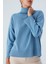 Balıkçı Yaka Boğazlı Bol Kesim Kadın Triko Kazak Mavi 3