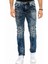 CD418 Kabartma Motifli Lacivert Erkek Motorcu Jeans 1