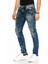 CD418 Kabartma Motifli Lacivert Erkek Motorcu Jeans 2