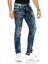CD418 Kabartma Motifli Lacivert Erkek Motorcu Jeans 3