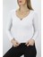 V Yaka Klipsli Bluz Açıkgri 2