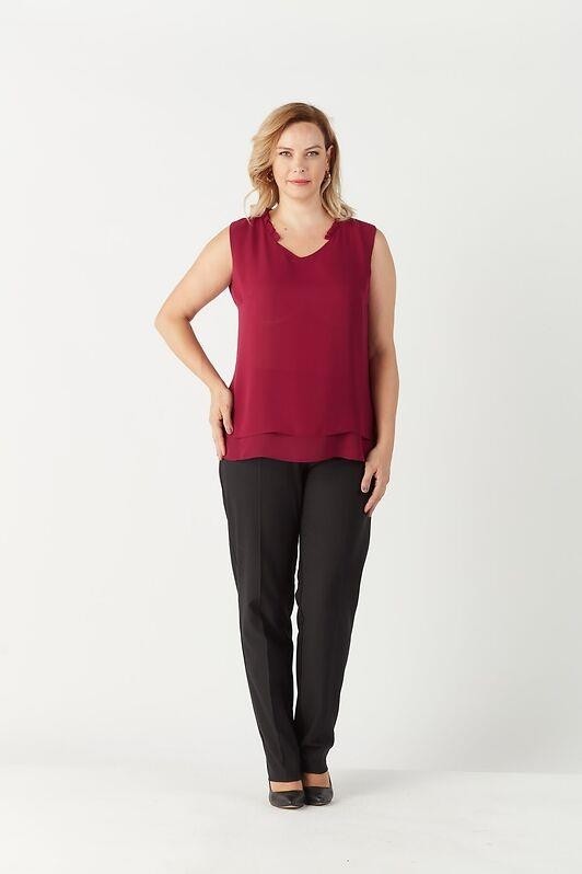Moda Berray 3241 Yaka Fırfırlı Kolsuz Büyük Beden Şık Bluz Mürdüm görsel 3