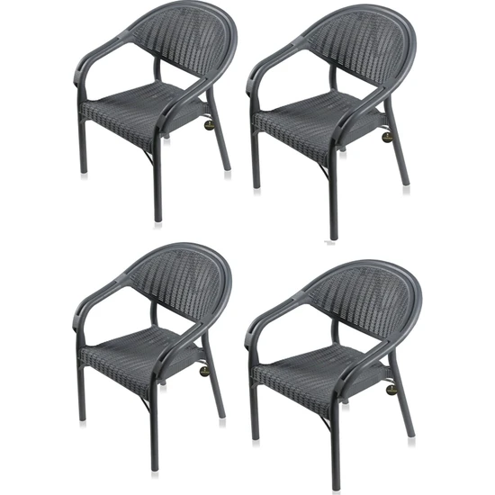 Çavdar Group 4 Adet Raddan Desenli Plastik Bambu Sandalye-Bahçe Balkon Mutfak Sandalyesi