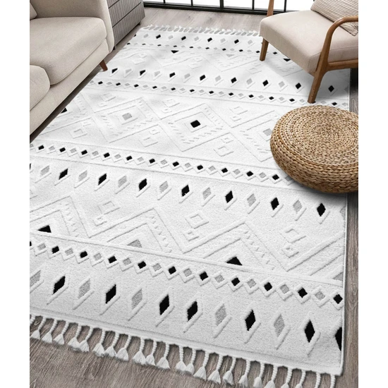 Koza Halı Malta Krem Siyah Halı 33412A 80 x 150