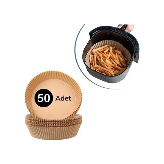 Fidan Merkezi 50 Adet Air Fryer Pişirme Kağıdı Tek Kullanımlık Hava Fritöz Yağ Geçirmez Yapışmaz Tabak Model