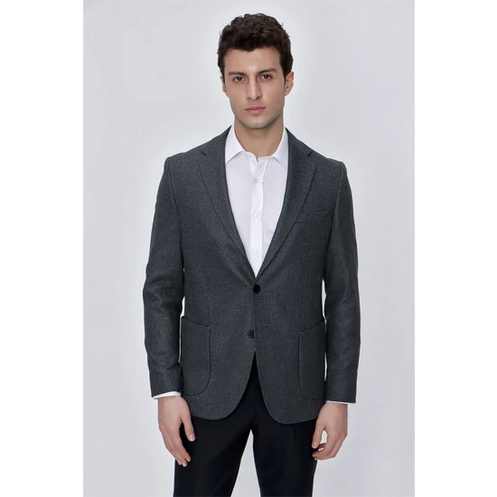 İmza Desenli Mono Yaka Astarsız Likralı 6 Drop Comfort Fit Rahat Kesim Ceket 1002225169