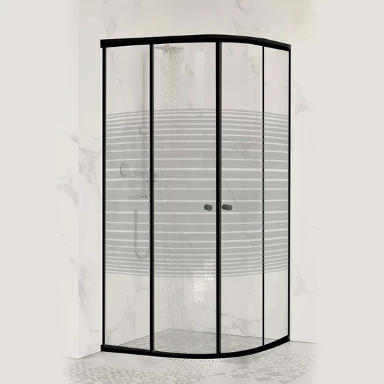 Sanica Magna Siyah Oval Çizgi Desenli 4 mm Duşakabin 90  x  90 Cm