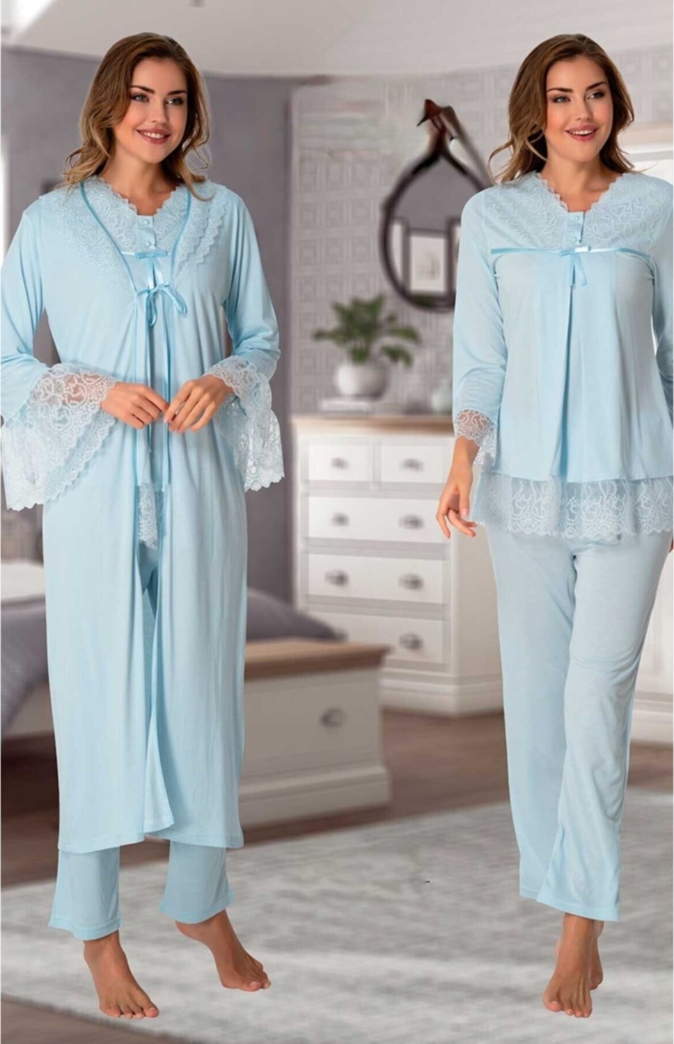 Effort Puerpera Effortt Kadın Hamile Lohusa Pijama Takımı ve Sabahlık 7044 görsel 3