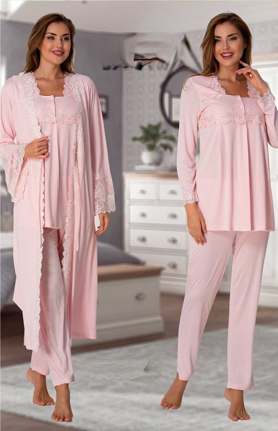 Puerpera Effortt Kadın Hamile Lohusa Pijama Takımı ve Sabahlık 7014