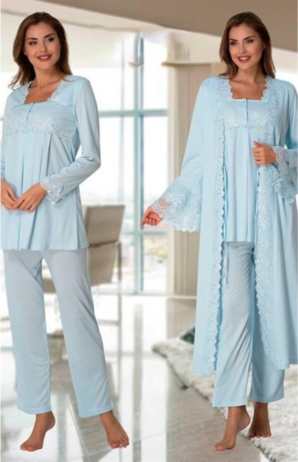 Puerpera Effortt Kadın Hamile Lohusa Pijama Takımı ve Sabahlık 7014 görsel 3
