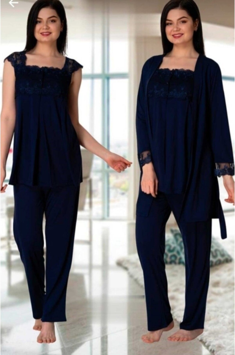Effort Puerpera Effort Kadın Mavi Hamile Lohusa Sabahlıklı Pijama Takımı 2301 görsel 7