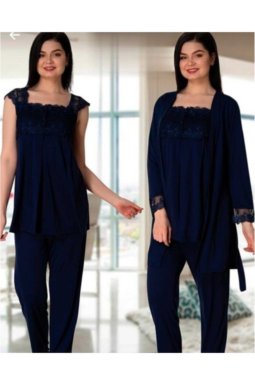 Effort Puerpera Effort Kadın Mavi Hamile Lohusa Sabahlıklı Pijama Takımı 2301 görsel 8