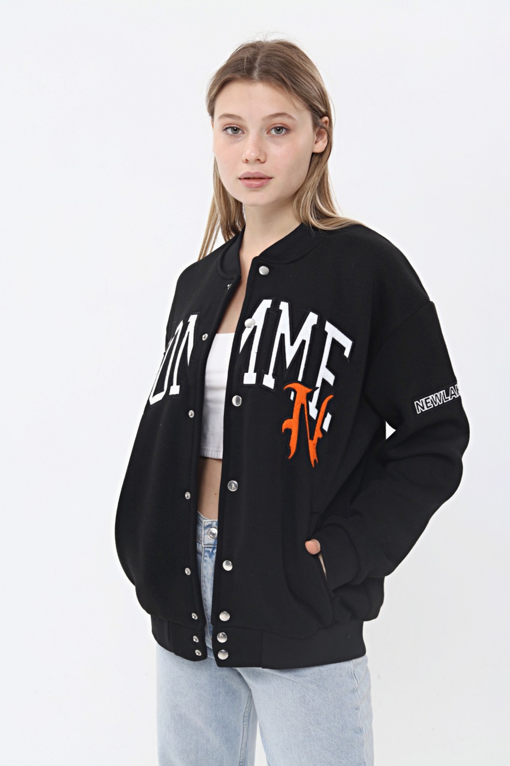 NewLaker Unisex Oversize Black Homme Bomber Kolej Ceket görsel 4