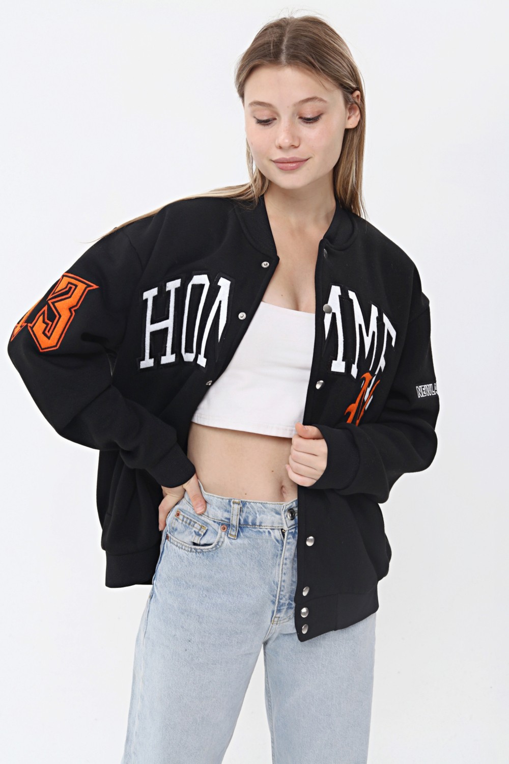 NewLaker Unisex Oversize Black Homme Bomber Kolej Ceket görsel 6