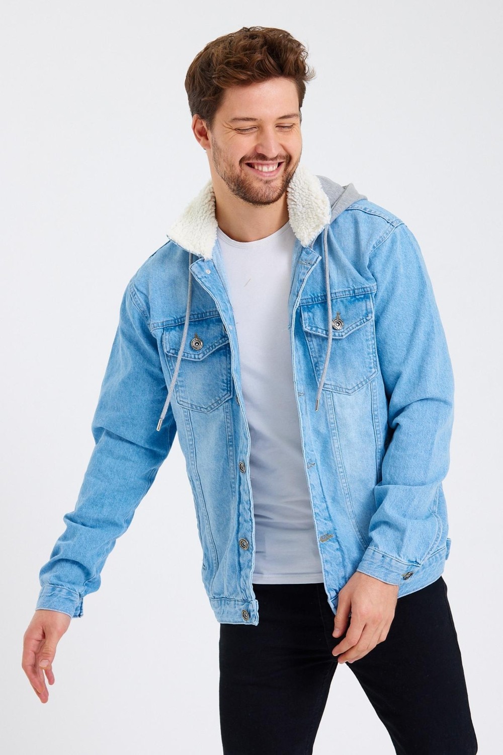 Damga Erkek Denim Günlük Kapşonlu Gri Kot Ceket görsel 2