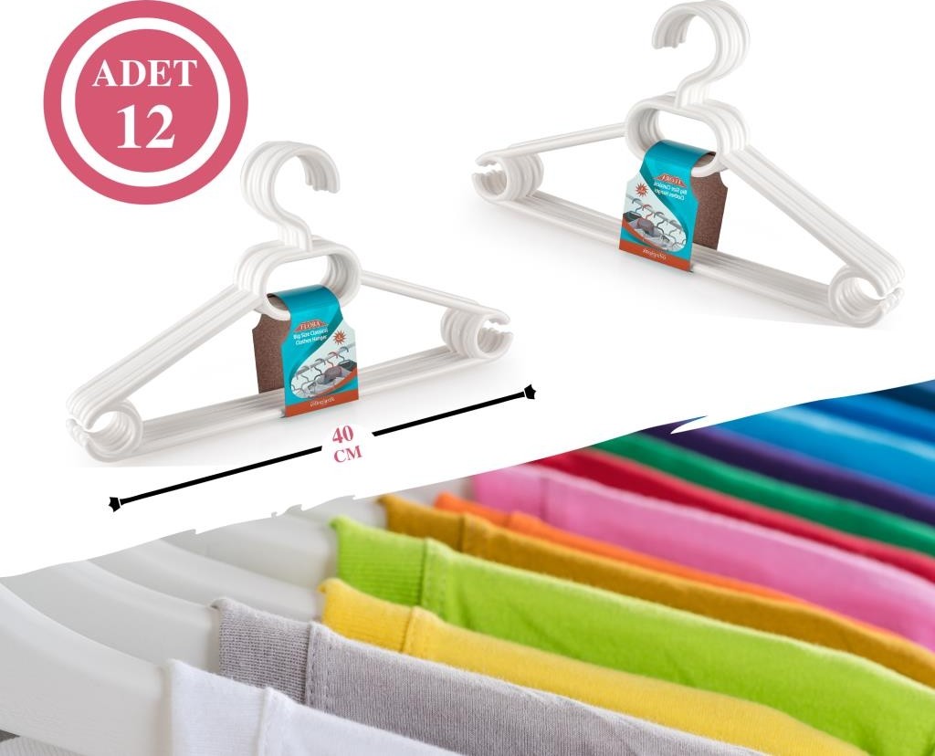Flosoft Flora F316 Büyük Boy Klasik Askı 12'li, 40 cm