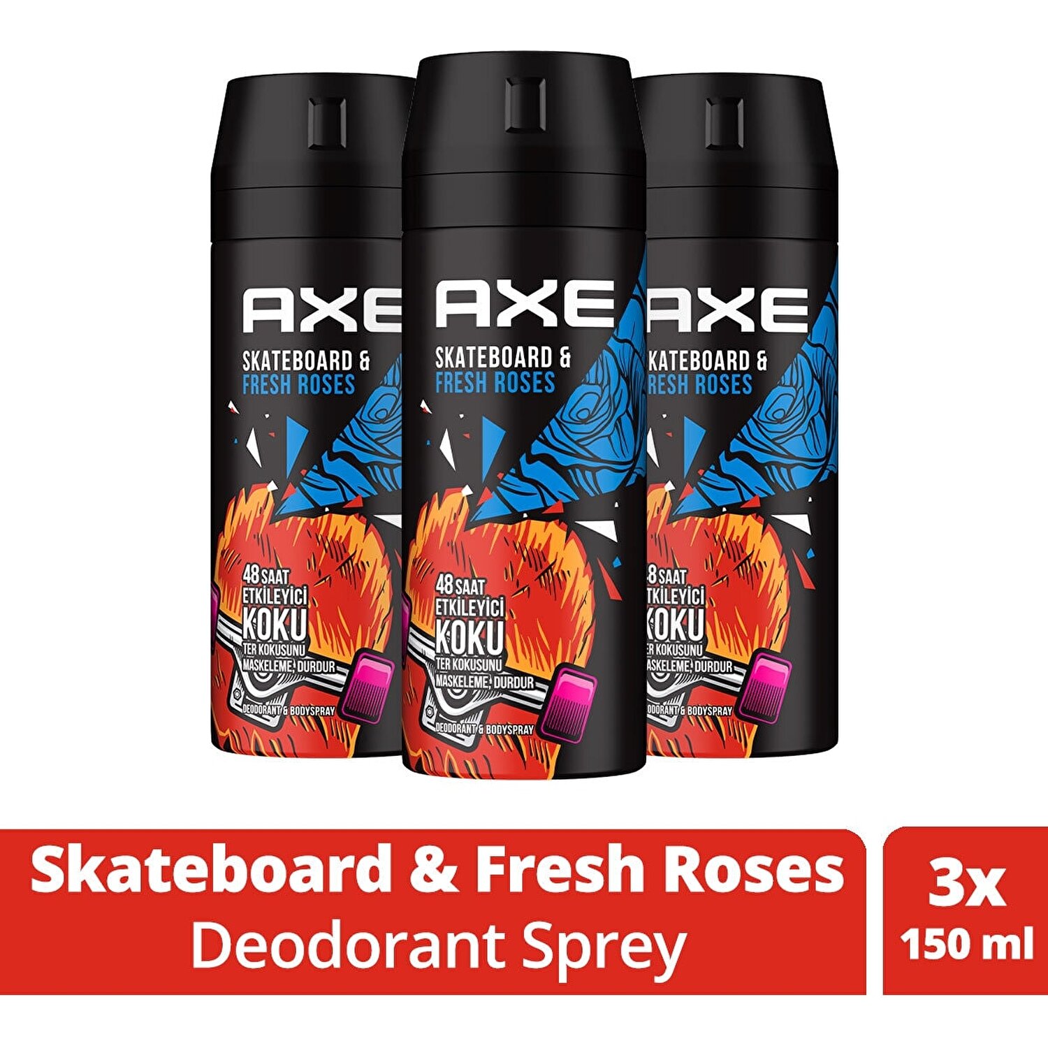 Axe Erkek Deodorant Sprey Skateboard And Fresh Roses 48 Saat Fiyatı 