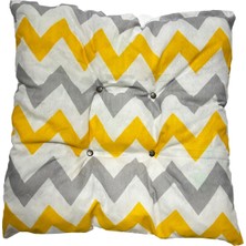 Vip Home Concept Dekoratif Pofidik Puf Sandalye Minderi  Kare 35X35X7 Cm-Sarı Gri Zikzak(1 Adet)