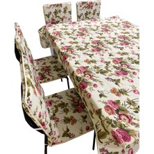 Vip Home Concept Sandalye Minderi Büyük Boy Arkalıklı 6 Adet ve Masa Örtüsü Takımı (Ingiliz Gülü)