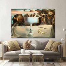 SML Tablo Ressam Salvador Dali Sahildeki Yüz ve Meyve Tabağı Sürrealizm Kanvas Tablo