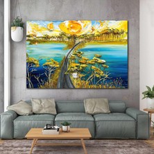 SML Tablo Göl Içinden Geçen Yol Soyut Sanat Yağlı Boya Efektli Gün Batımı Kanvas Tablo