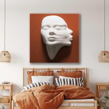 SML Tablo Turuncu Duvardan Çıkan Alçı Görünümlü Heykel Öpüşen Romantik Çift Kadın Kanvas Tablo