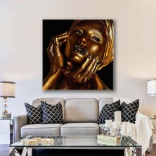SML Tablo Gold Makyajlı Dudakları Pırıltılı Manken Make Up Dekoratif Kanvas Tablo
