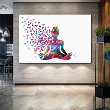 SML Tablo Yoga Yapan Rengarenk Kadın Uçan Kuşlar Kanvas Tablo