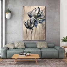 SML Tablo Mavi Beyaz Turkuaz Yağlı Boya Efetkli Çiçek Abstract Kanvas Tablo