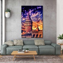 SML Tablo Gün Batımı Galata Kulesi Istanbul Havada Uçan Kuşlar Kanvas Tablo