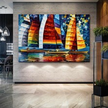 SML Tablo Sahildeki Yelkenli Gemiler Deniz Manzara Kanvas Tablo