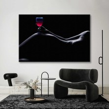 SML Tablo Uzanan Kadın ve Bardağı Kırmızı Içeceği Nü Dekor Kanvas Tablo