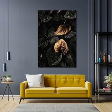 SML Tablo Siyah Gold Altın Yapraklar Lüks Dekor Doğa Manzara Kanvas Tablo