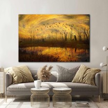 SML Tablo Gün Batımında Uçan Kuş Sürüsü Doğam Manzara Kanvas Tablo